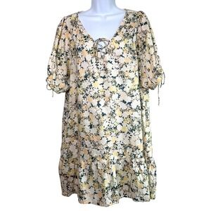 Esmaee Feminine Floral Linen Ruffle Dress Size L US 10 Cottage Romantic‎ Coastal